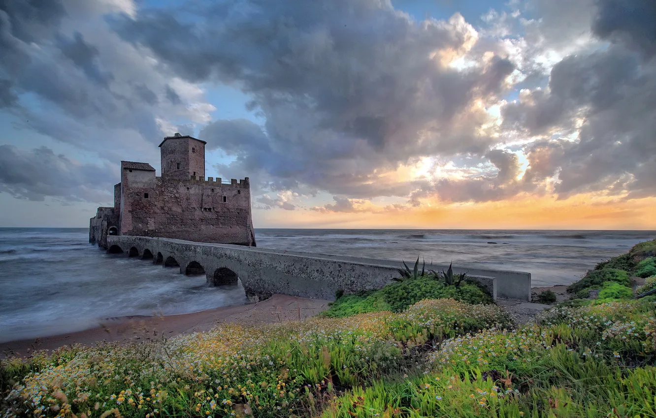 Photo wallpaper landscape, sunset, The Astura Tower