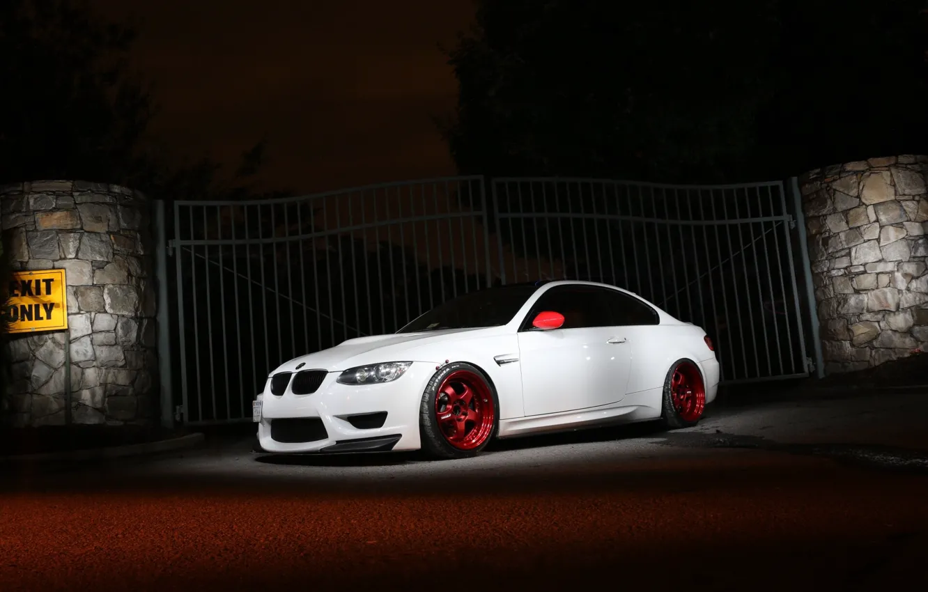 Photo wallpaper white, bmw, BMW, gate, the fence, white, twilight, e92