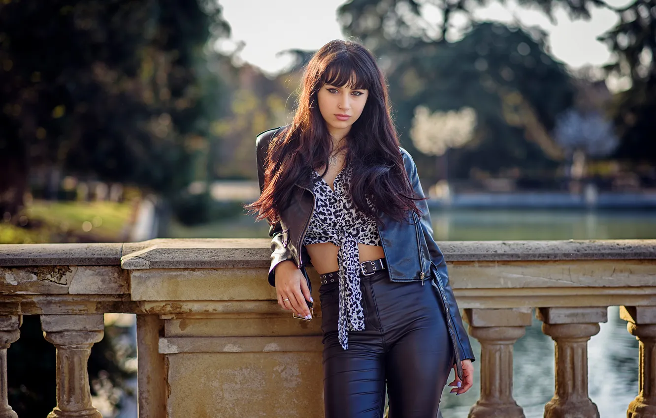 Photo wallpaper pose, brunette, jacket, pants, Luia Aleman