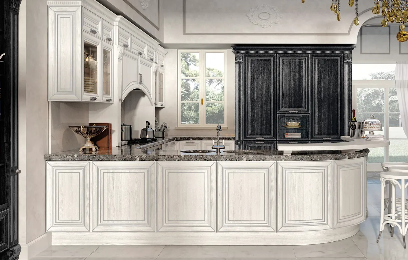 Photo wallpaper style, Villa, interior, kitchen, dining room, Italian design, great cuisine, Beautiful Kitchen