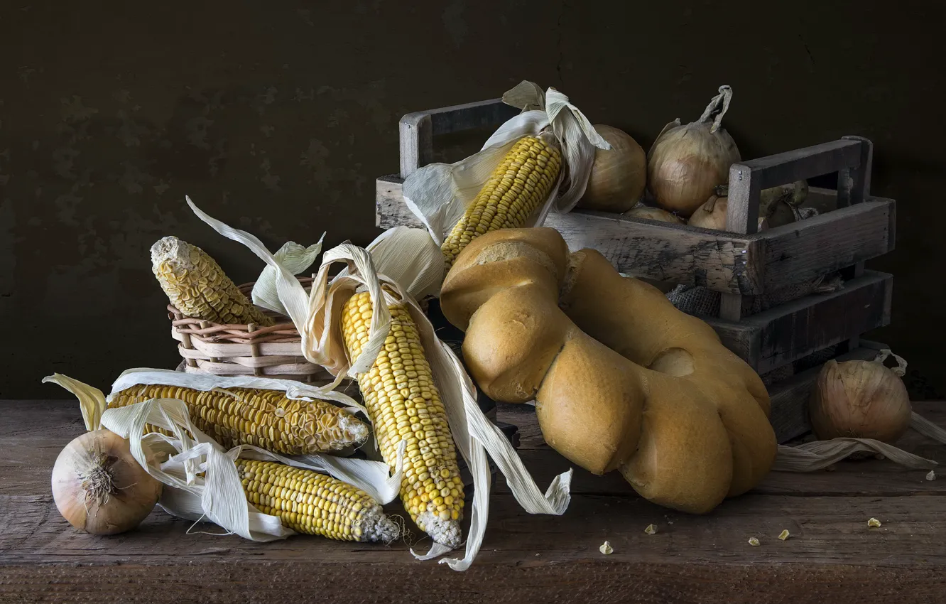 Photo wallpaper corn, bread, garlic