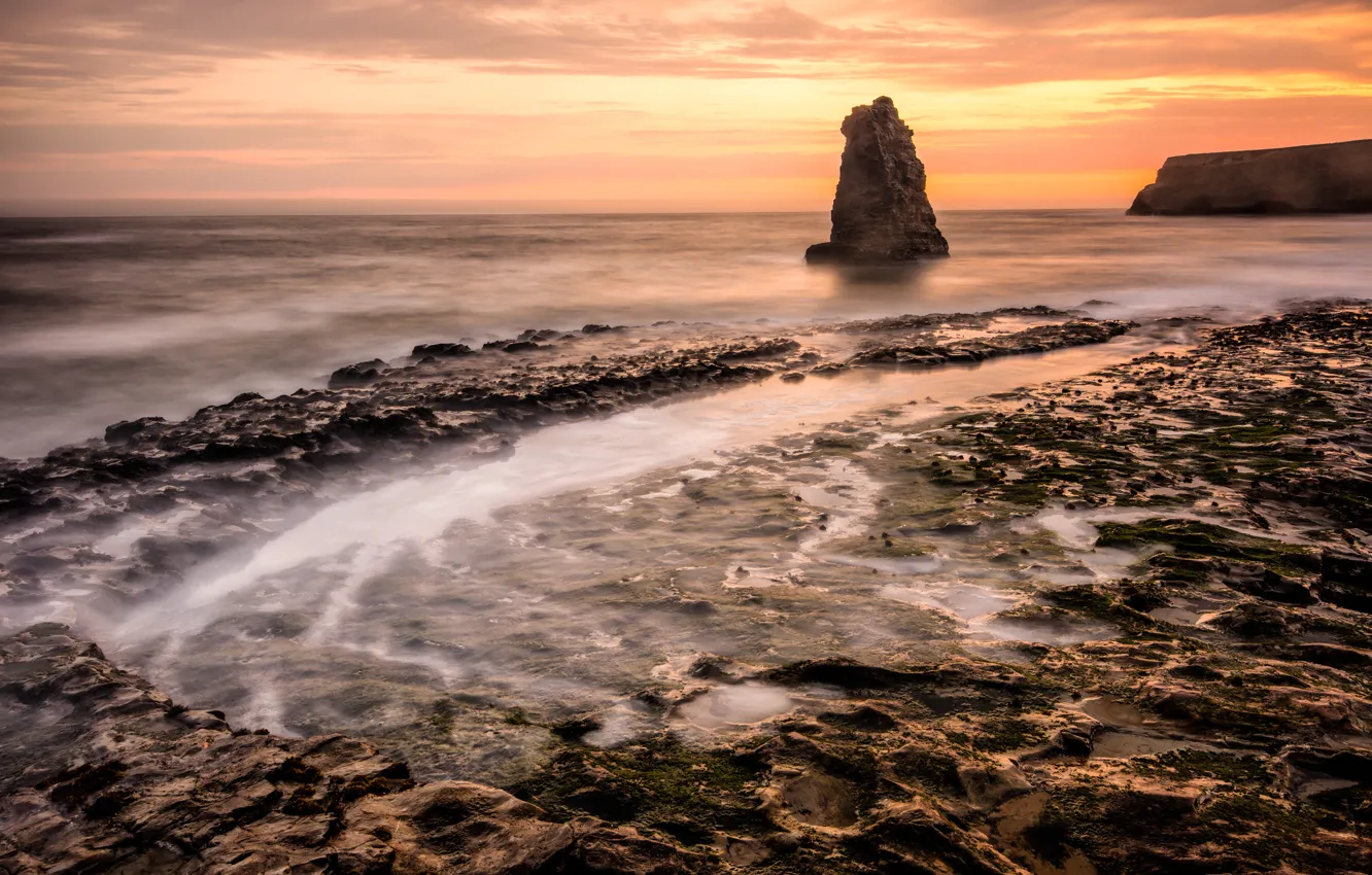 Photo wallpaper sea, beach, rock, dawn, morning
