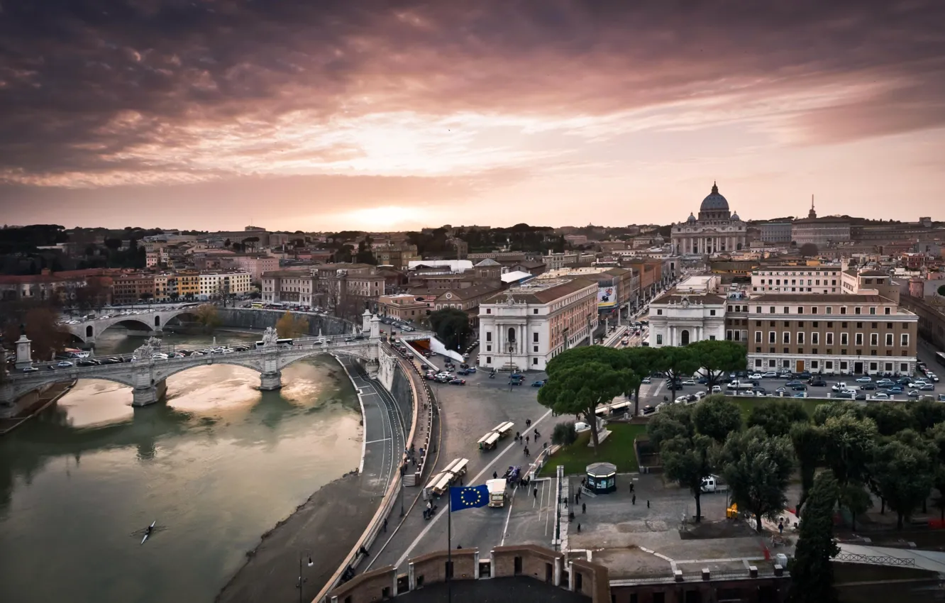 Photo wallpaper river, Rome, Italy, panorama, The Tiber