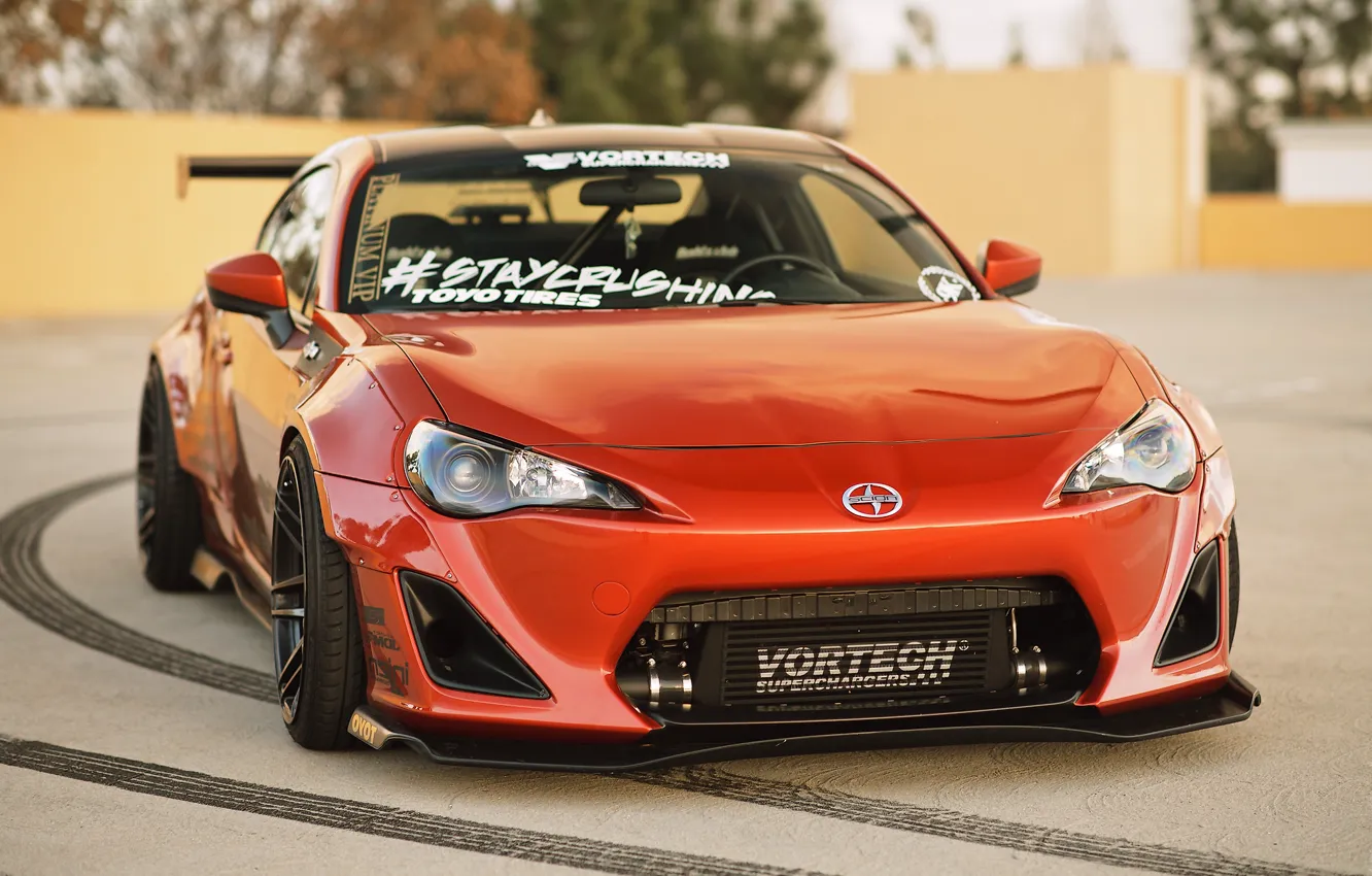 Photo wallpaper orange, tuning, before, Toyota, tuning, front, orange, Scion