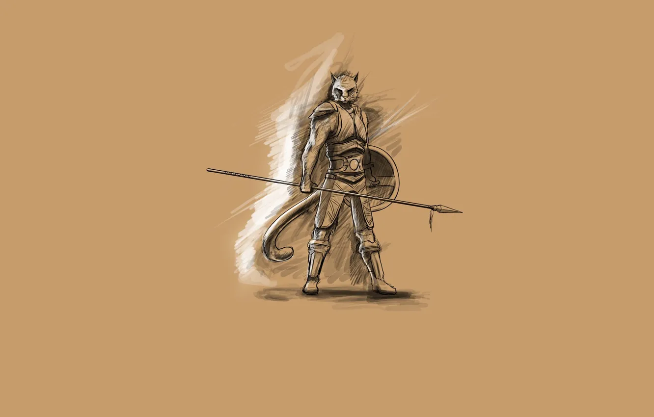 Photo wallpaper warrior, art, spear, shield, tigress