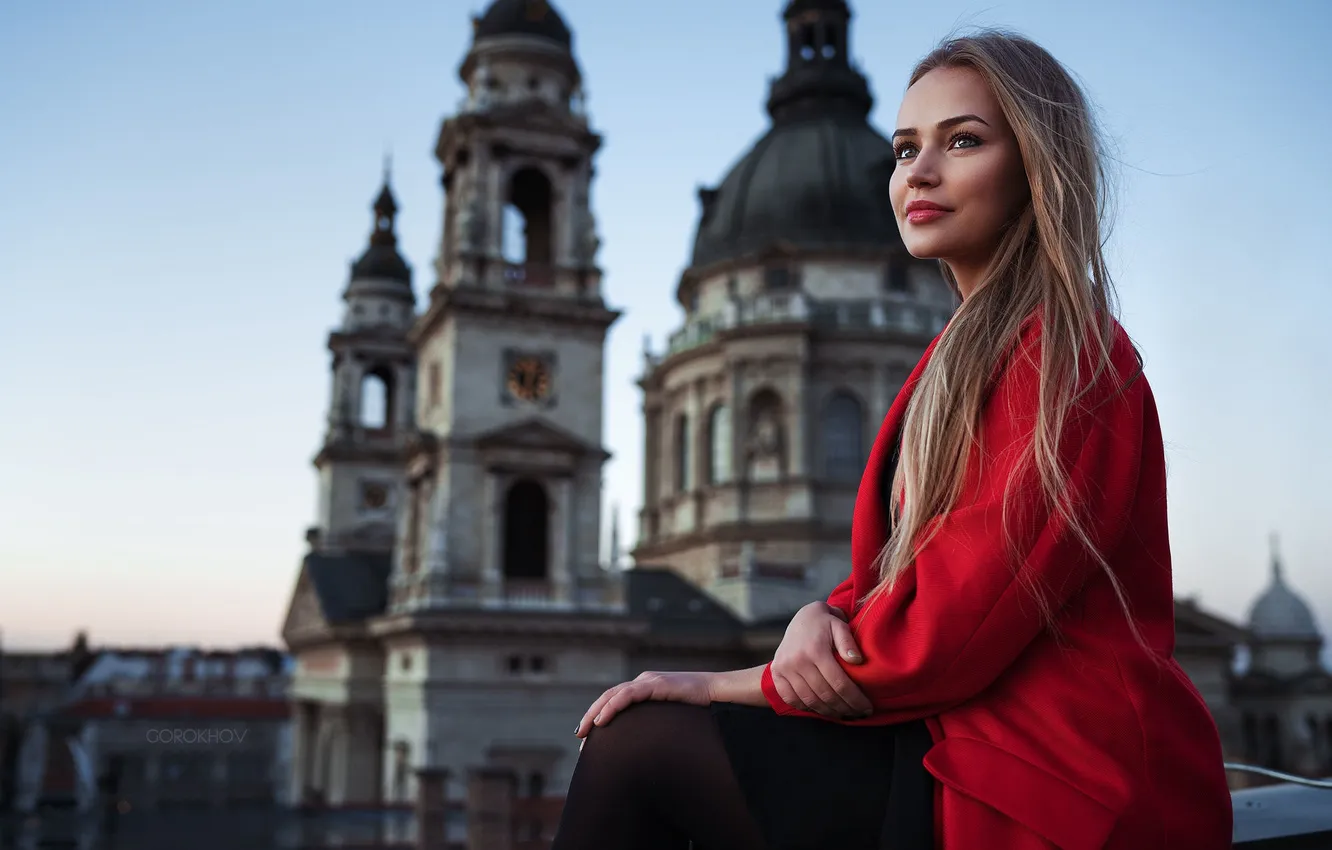 Photo wallpaper red, girl, view, model, Budapest, Top, Gorokhov