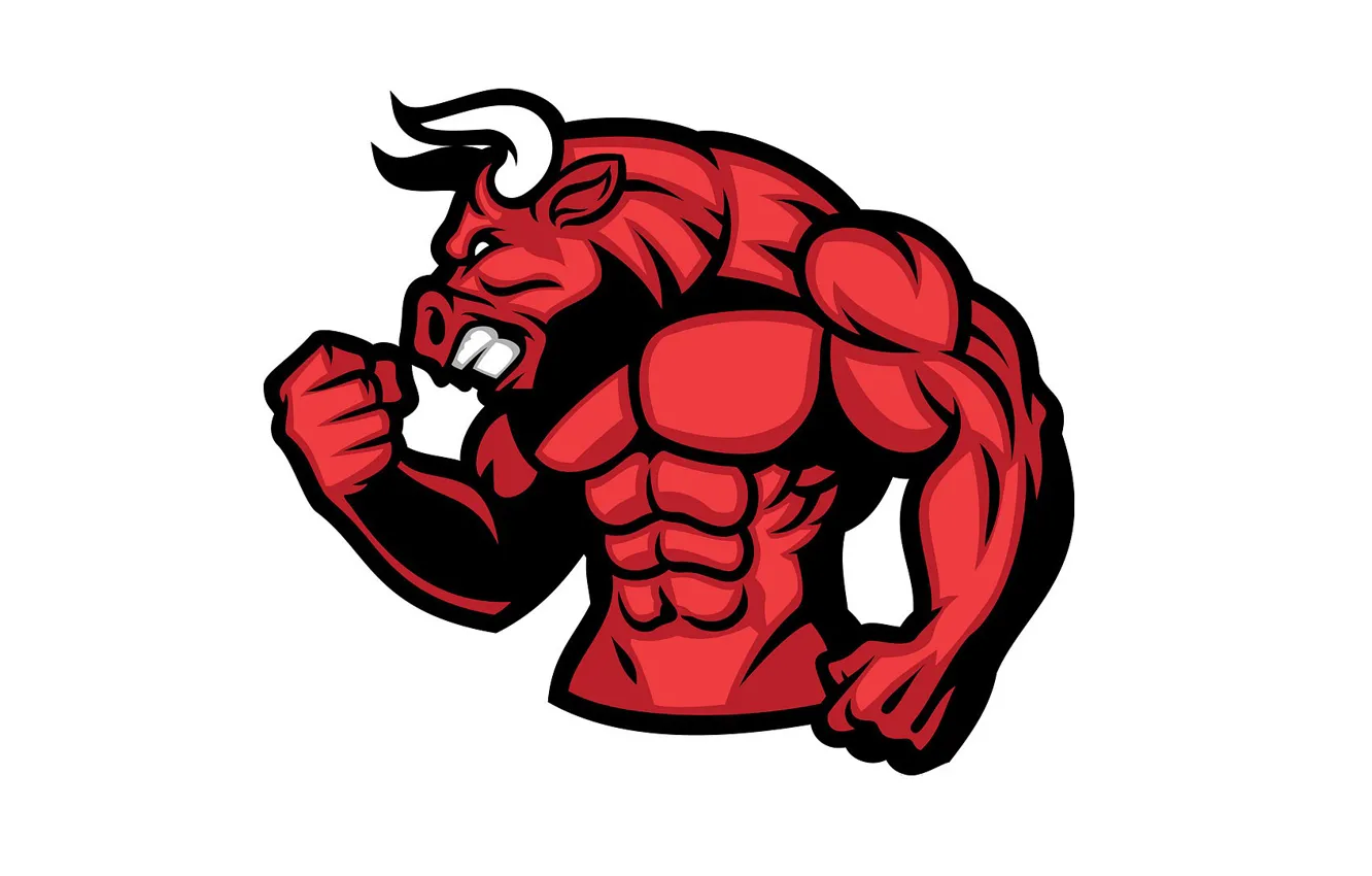 Photo wallpaper horns, muscles, bull