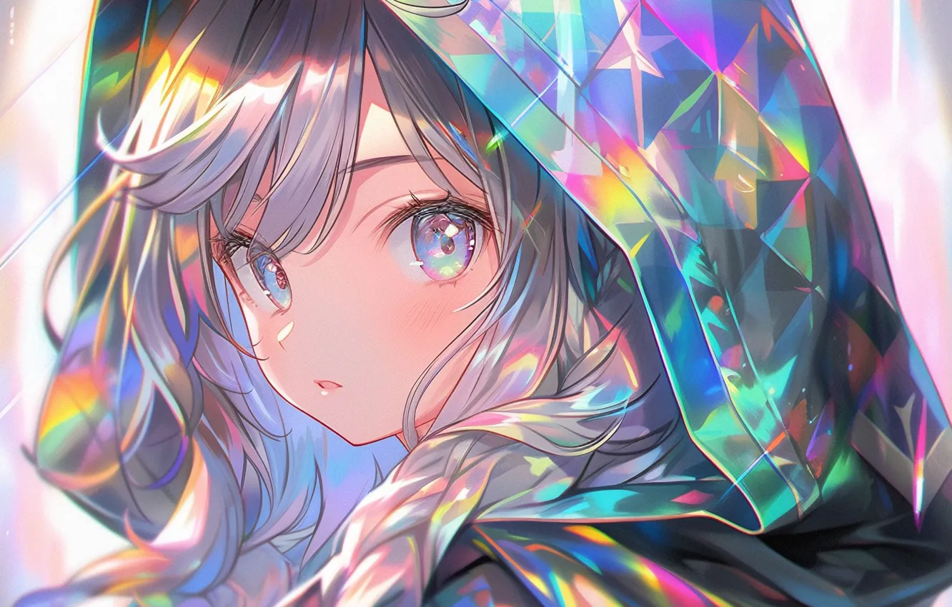 Photo wallpaper hood, girl, blue eyes, silver hair