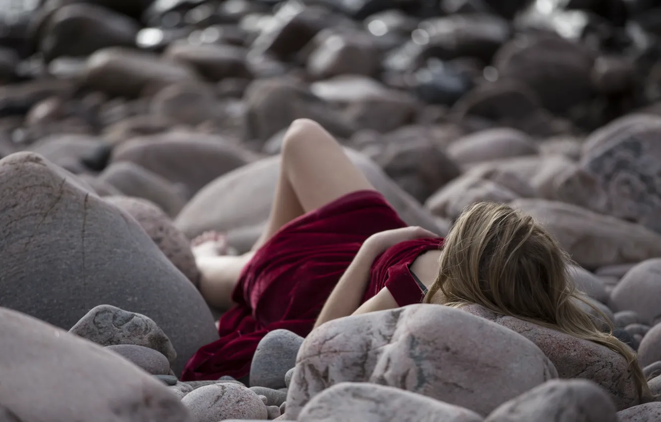 Photo wallpaper girl, stones, background