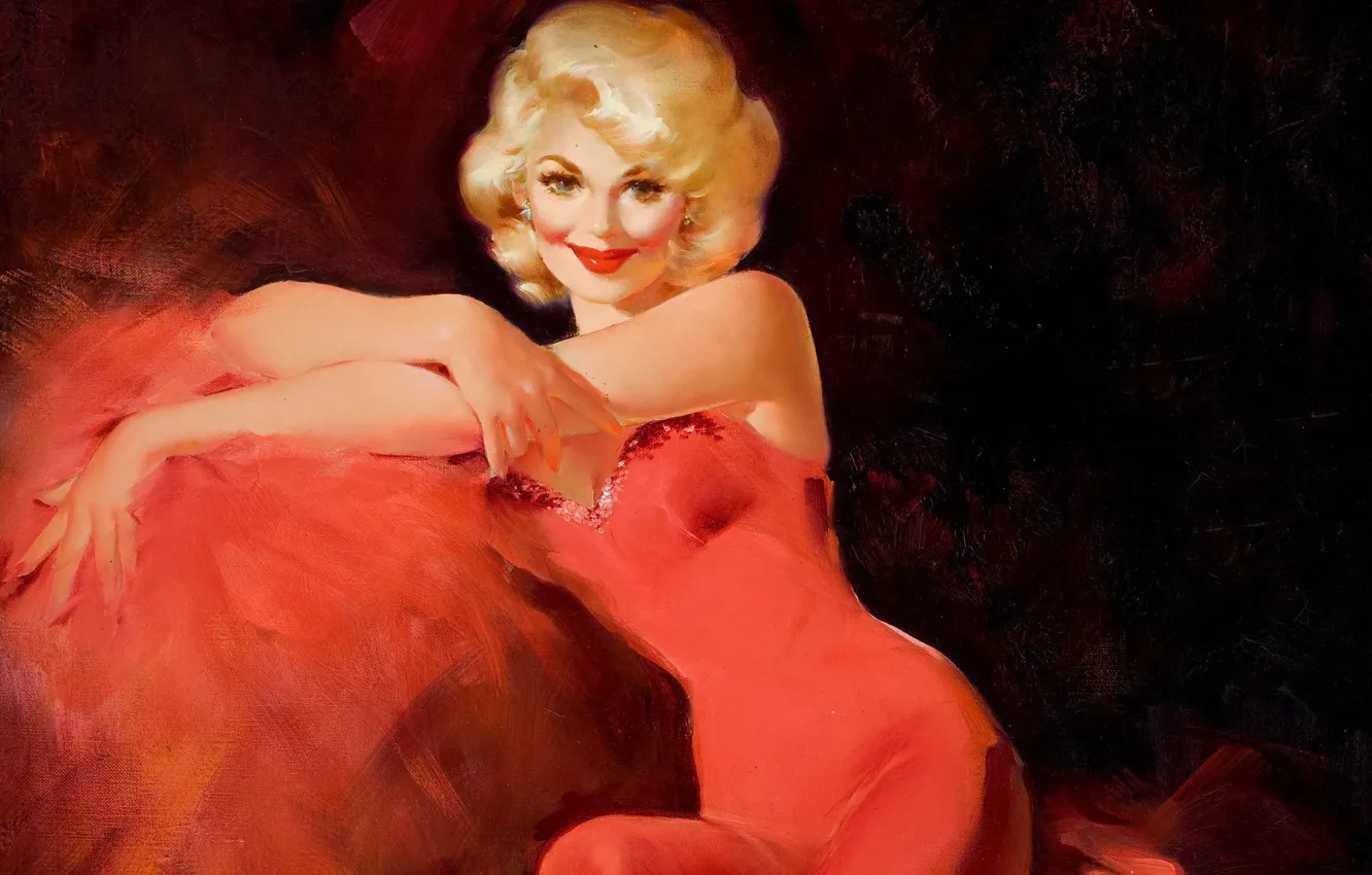 Photo wallpaper look, hands, hairstyle, painting, red dress, canvas, chic, Edward Runci