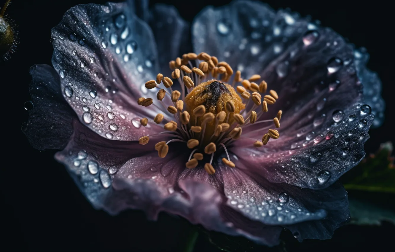 Photo wallpaper drops, macro, light, flowers, Rosa, blue, petals, stamens