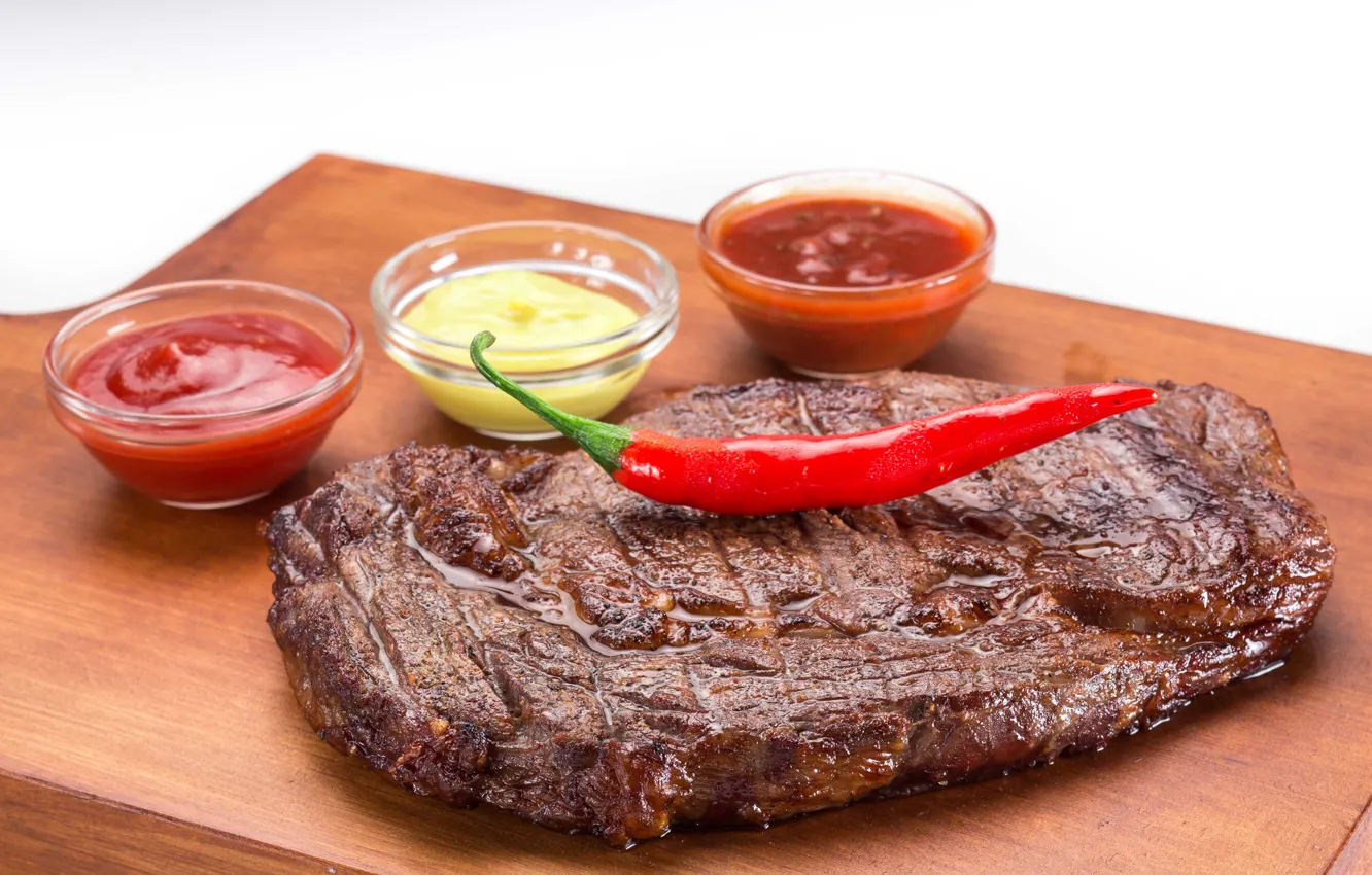 Photo wallpaper meat, pepper, sauce, steak