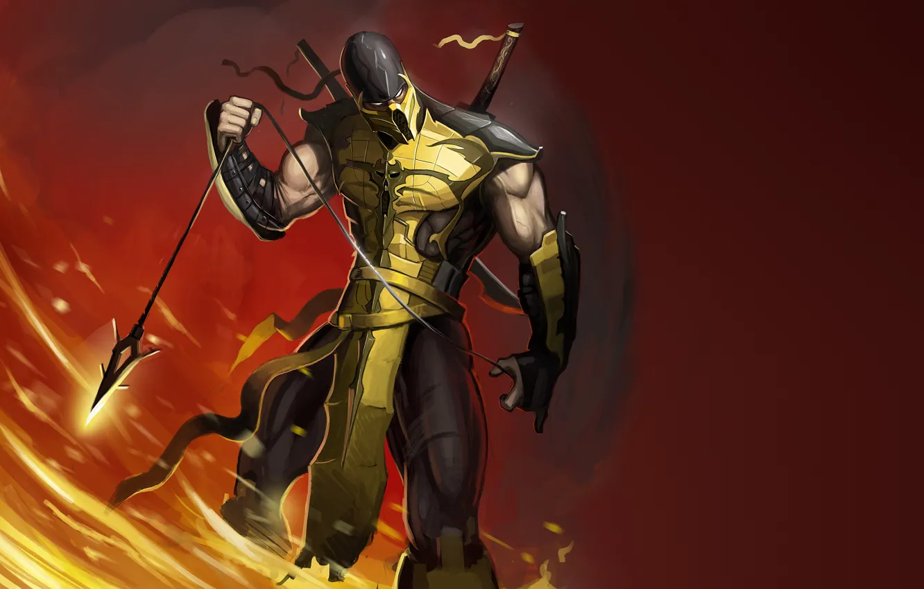 Photo wallpaper lights, flame, Scorpio, ninja, Mortal Kombat, Scorpion