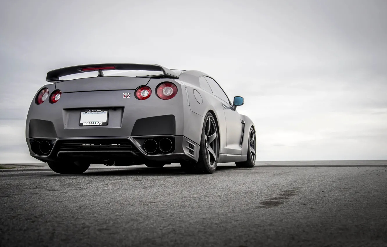 Photo wallpaper nissan, Nissan, gt-r, back, GT-R, wing, r35, matte black