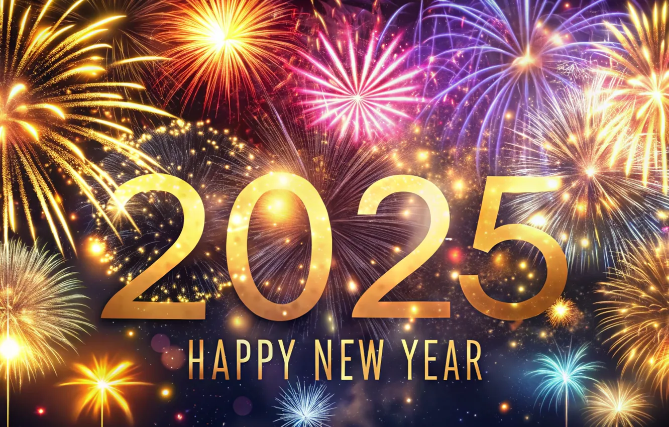 Photo wallpaper new year, salute, colorful, figures, New Year, fireworks, numbers, 2025