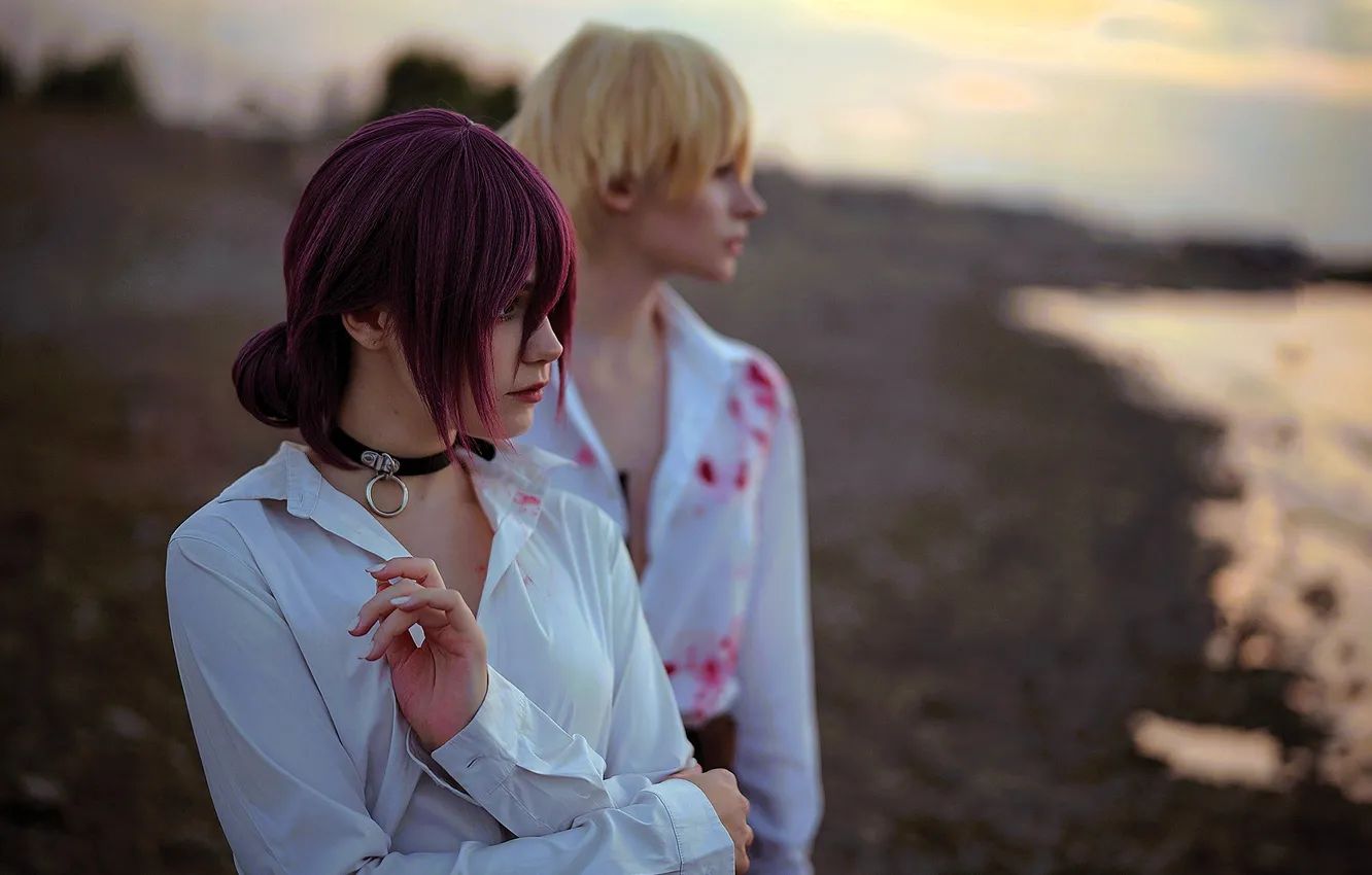 Photo wallpaper sea, shore, blood, outfit, cosplay, images, shirt, tenletters