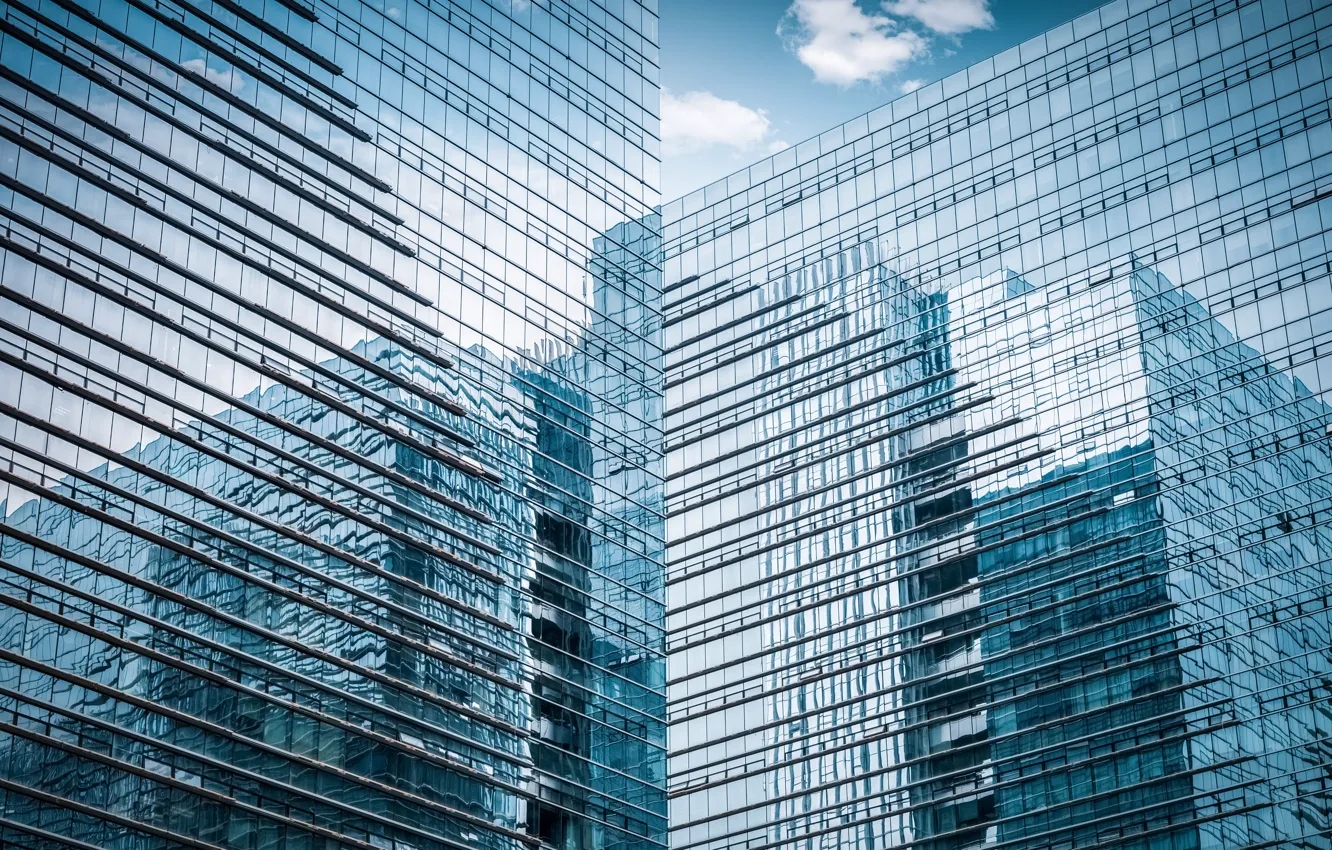 Photo wallpaper glass, the city, reflection, the building, skyscraper