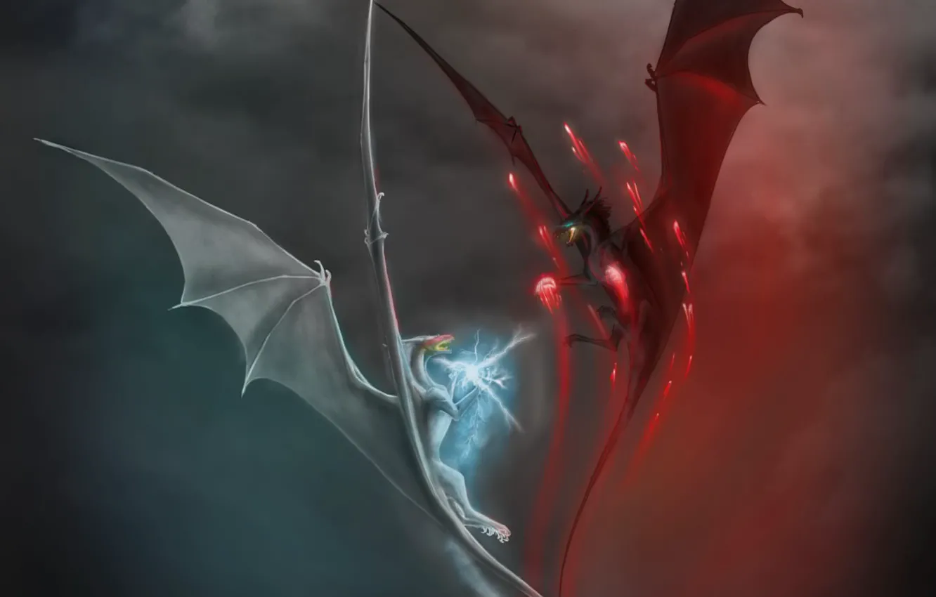 Photo wallpaper lights, magic, lightning, dragon, art, battle