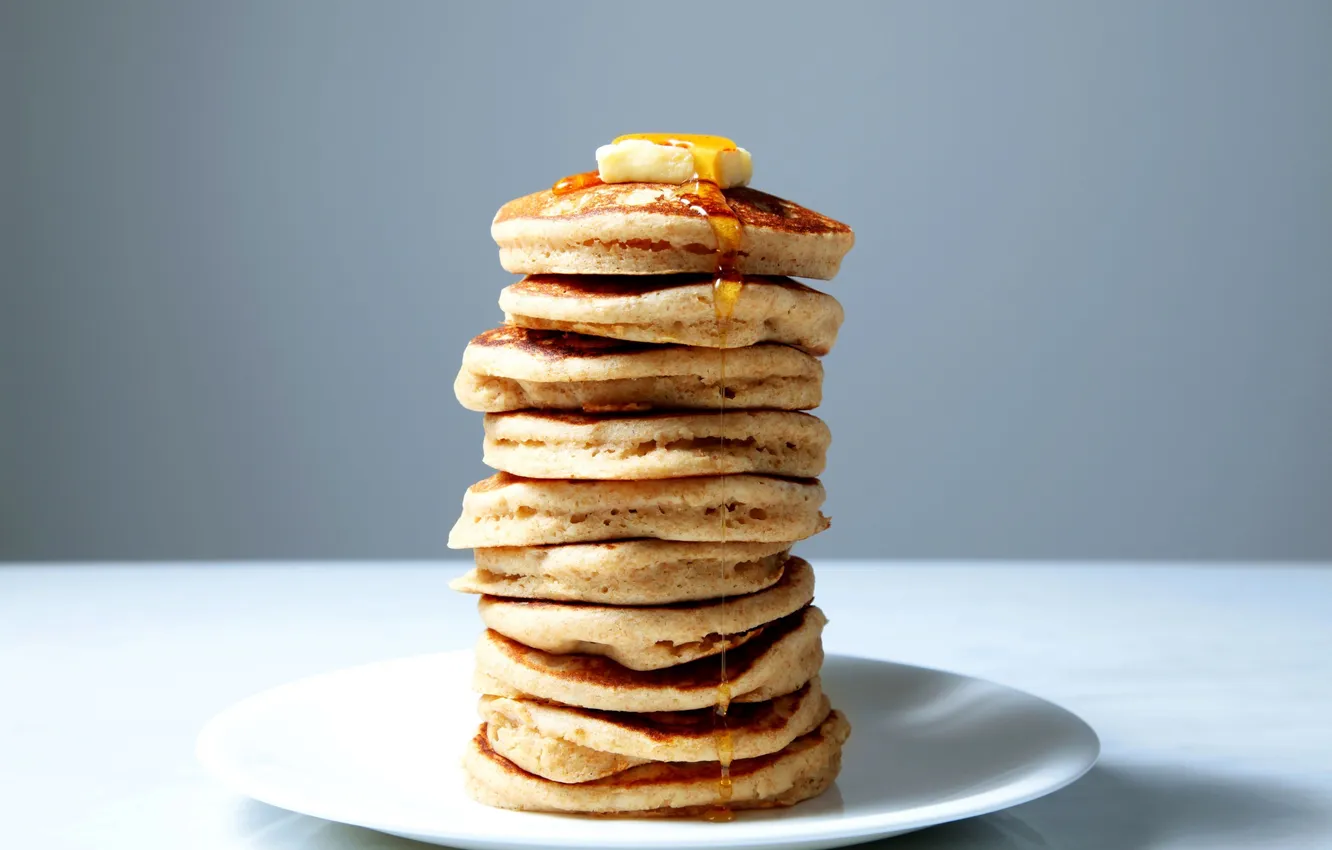 Photo wallpaper food, honey, plate, pancakes, pancakes