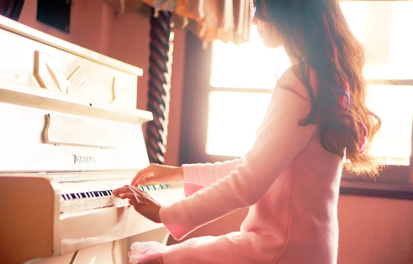 Photo wallpaper girl, music, piano