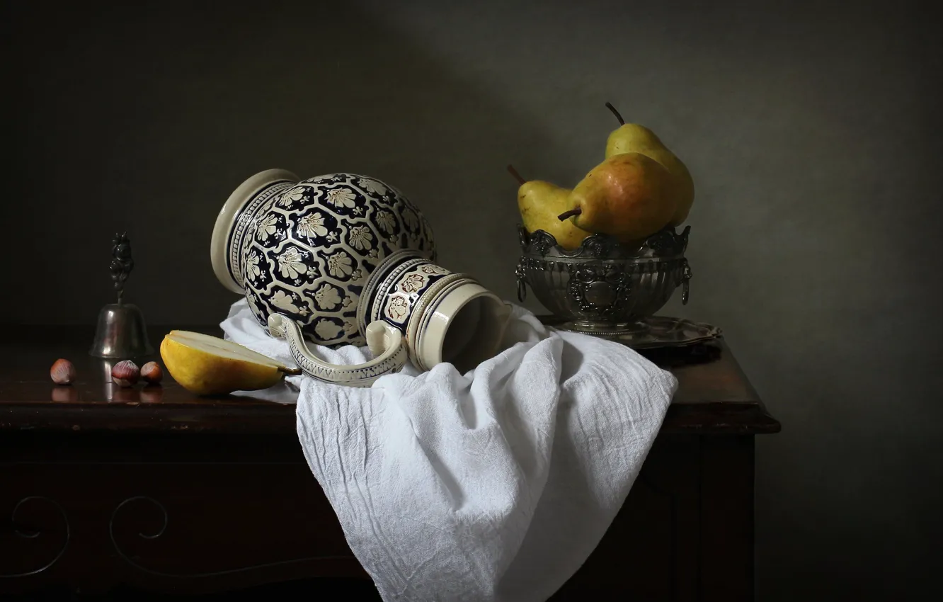 Photo wallpaper white, yellow, style, retro, the dark background, table, wall, food