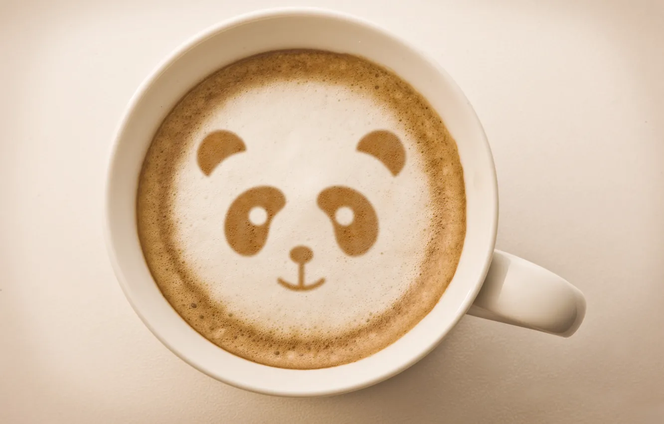 Photo wallpaper background, figure, coffee, Panda, mug, foam