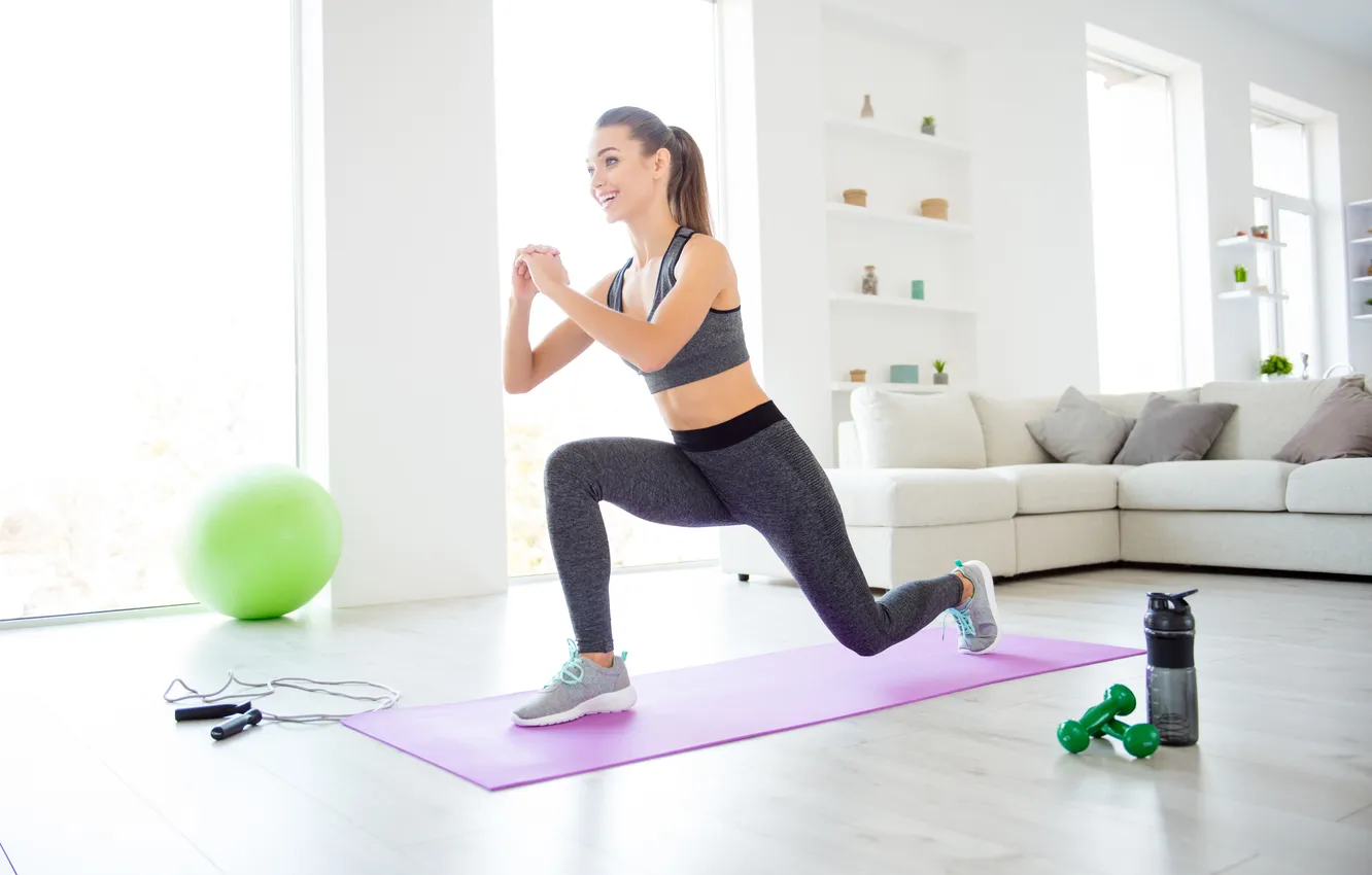 Photo wallpaper girl, exercise, sports, sportswear