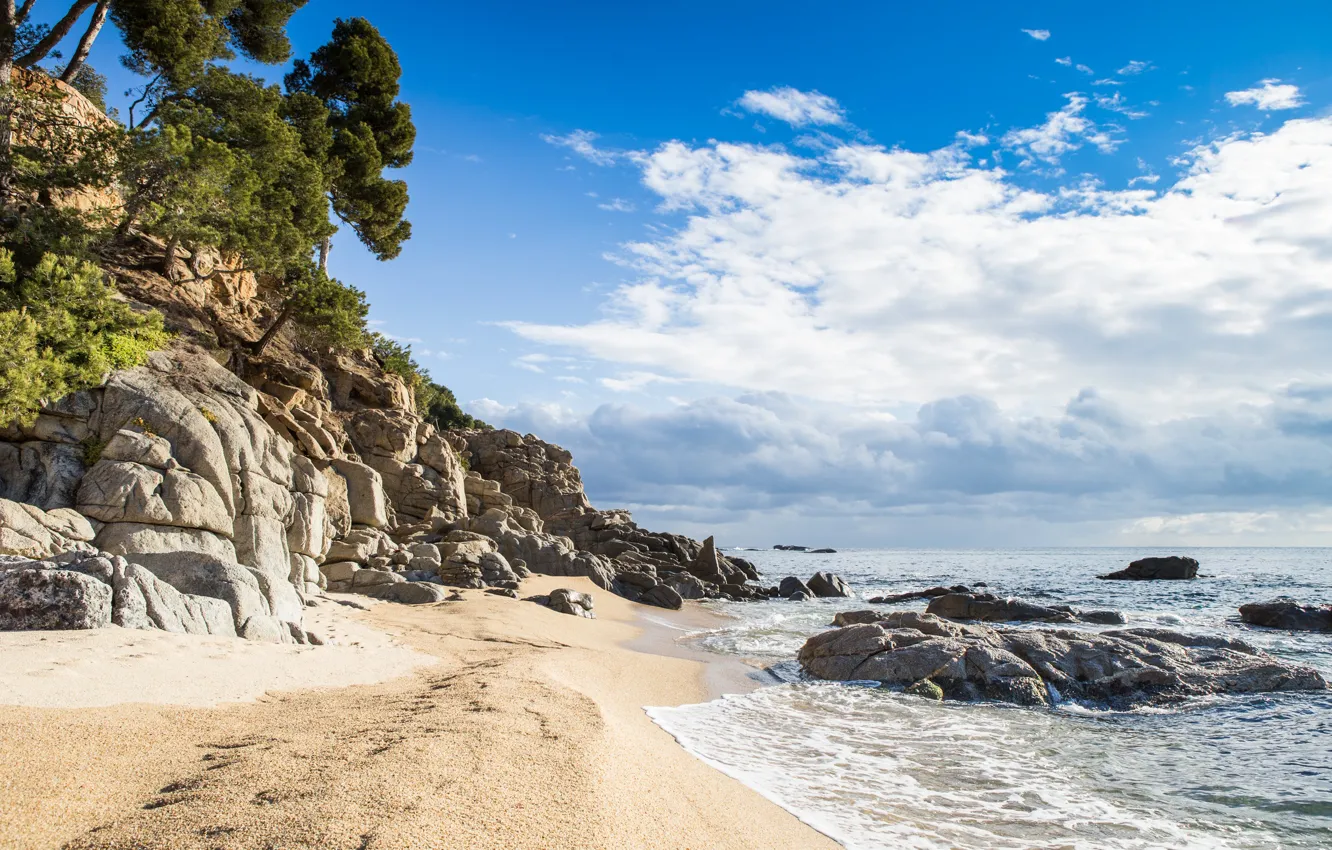 Photo wallpaper sea, beach, stones, shore, Spain, Costa Brava