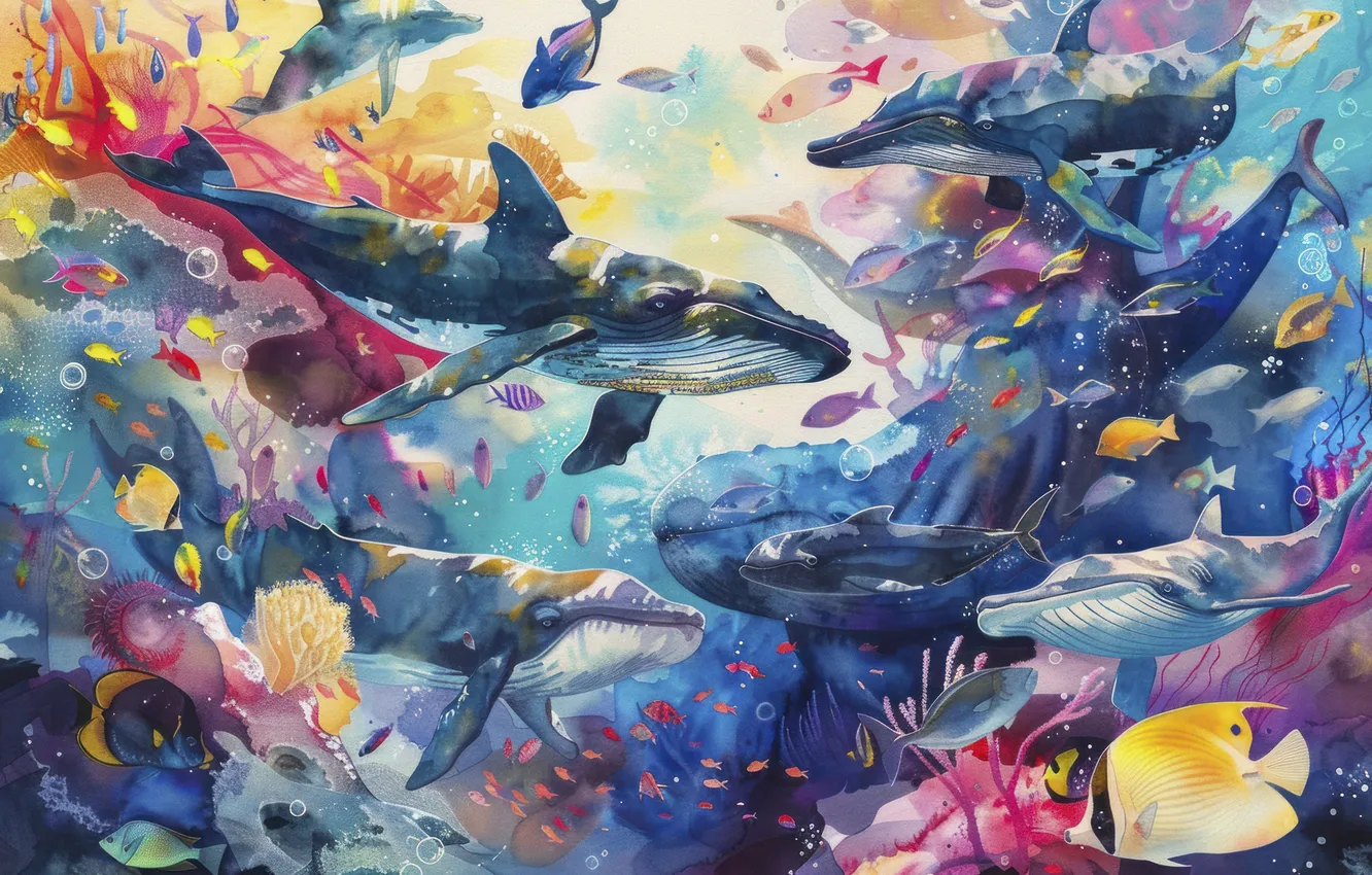 Photo wallpaper fish, kit, underwater world, digital art, imitation painting, AI art, The Art of Artificial Intelligence, …