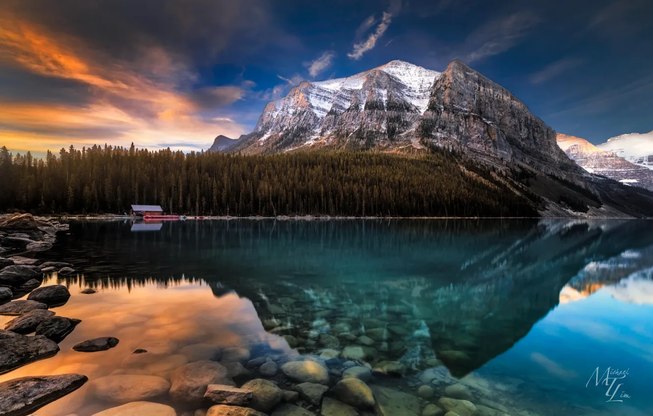 Photo wallpaper mountains, nature, lake, dawn, Alberta, Lake Louise, Canada