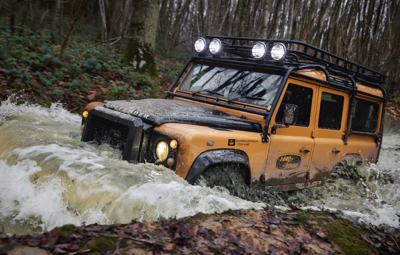 Photo wallpaper water, light, SUV, Land Rover, floodlights, Defender, V8, 5.0 L.