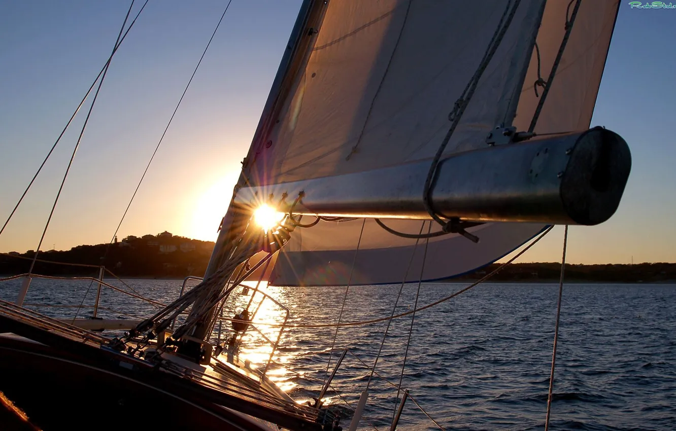 Photo wallpaper sea, sunset, the way, yacht