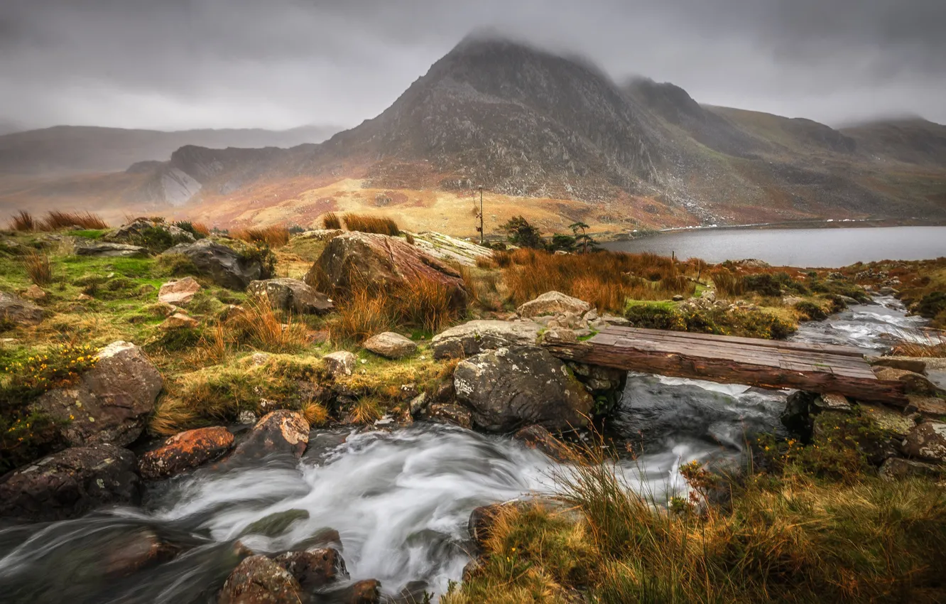 Wallpaper autumn, mountains, bridge, river, Wales, Snowdonia for mobile ...