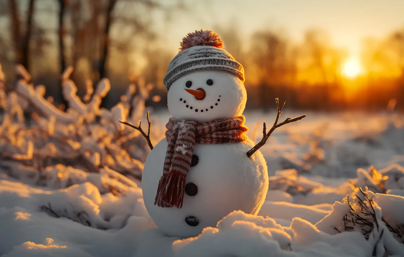 Photo wallpaper winter, snow, new year, Christmas, snowman, Christmas, winter, snow