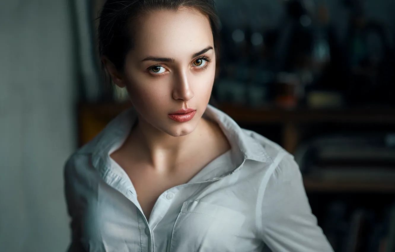 Photo wallpaper look, girl, face, model, portrait, brunette, hairstyle, light