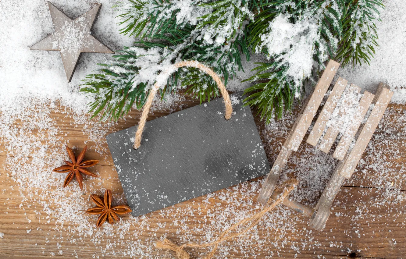 Photo wallpaper snow, decoration, tree, Christmas, decoration, Merry, Christmas. New Year