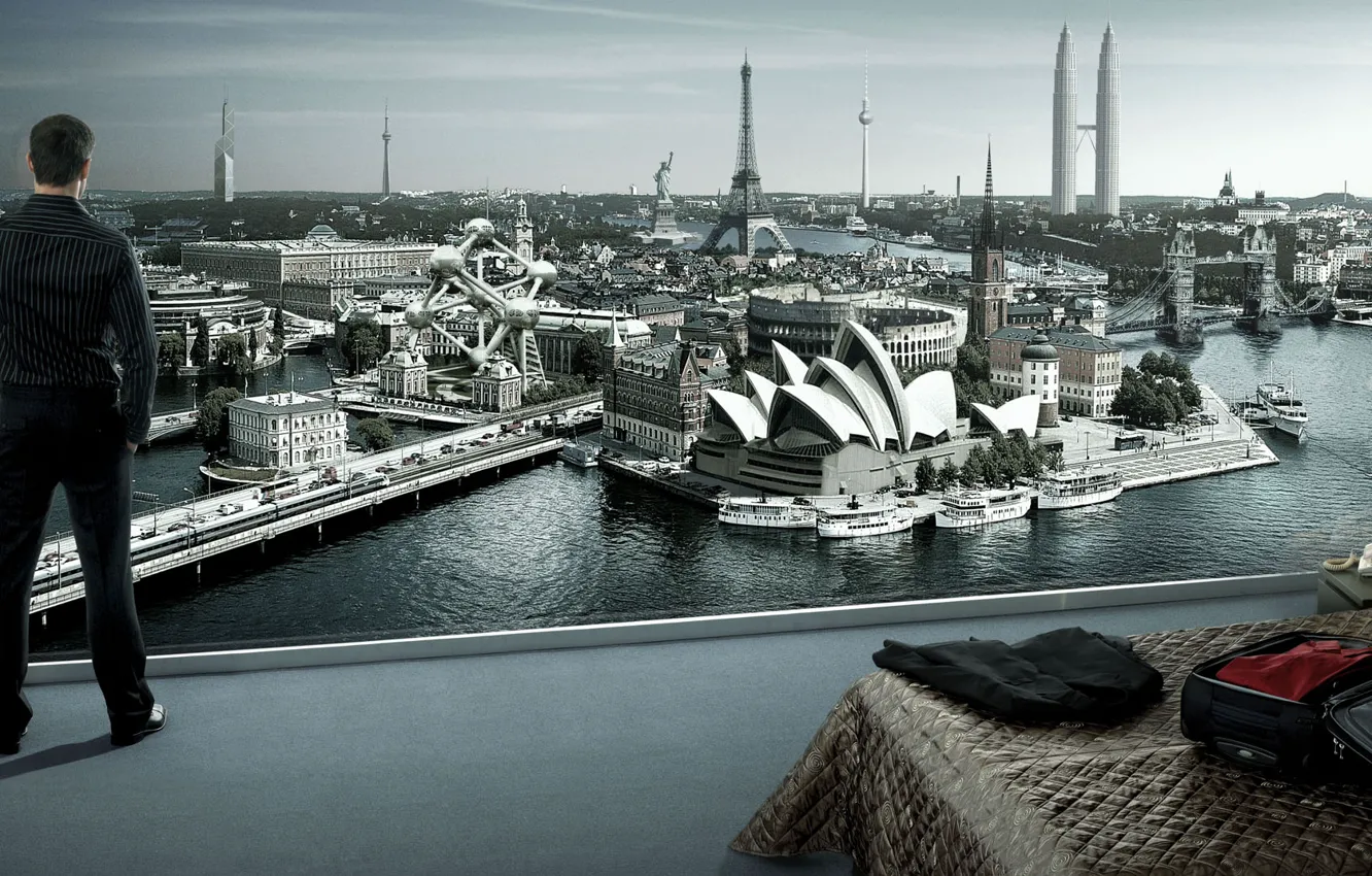 Photo wallpaper room, view, window, male, attraction