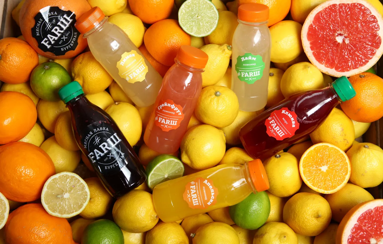 Photo wallpaper lemon, orange, juice, drink, citrus, grapefruit