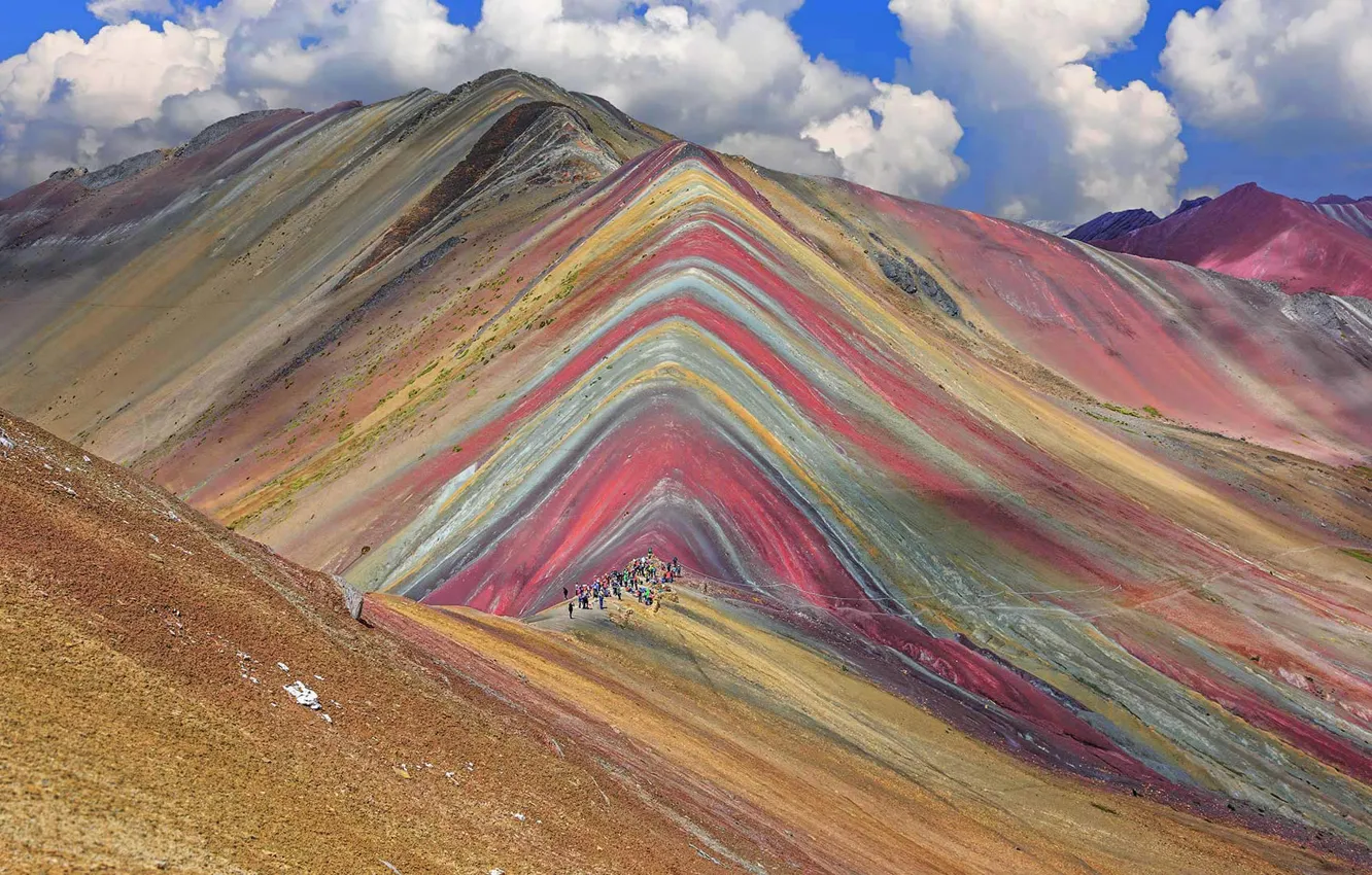 Photo wallpaper Peru, tourists, Rainbow mountain, Vinichenko, Montaña de Colores