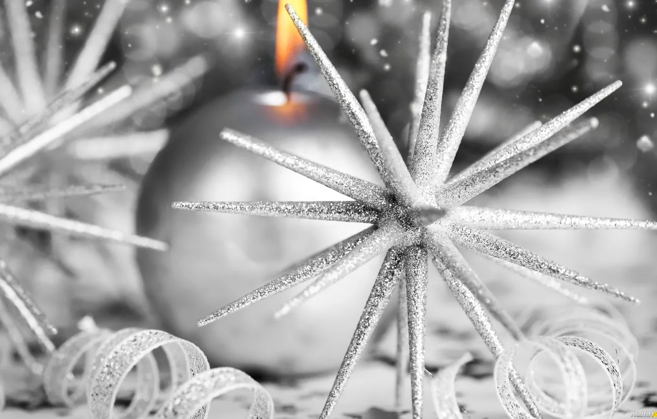 Photo wallpaper stars, balls, silver, light background