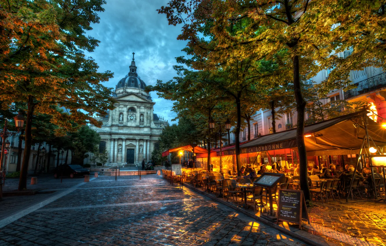 Photo wallpaper France, Europe, street cafe, Sorbonne