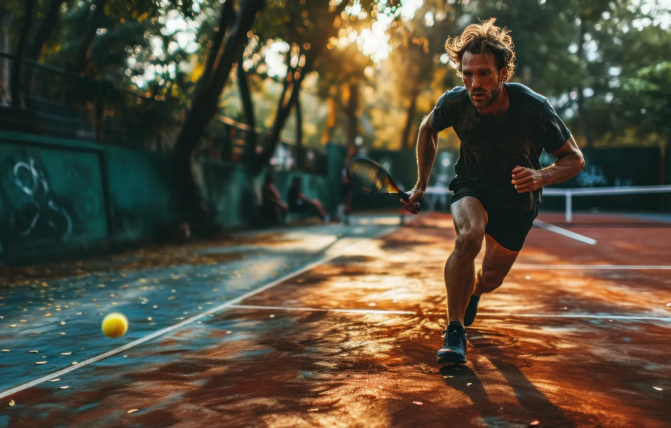 Photo wallpaper sport, the ball, running, racket, male, tennis, digital art, AI art