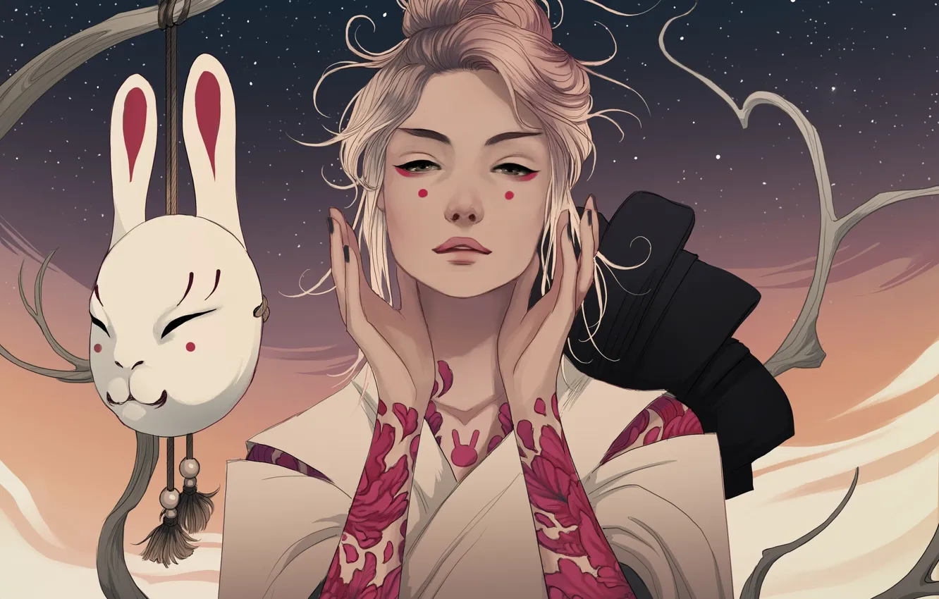 Photo wallpaper girl, art, blonde, kimono