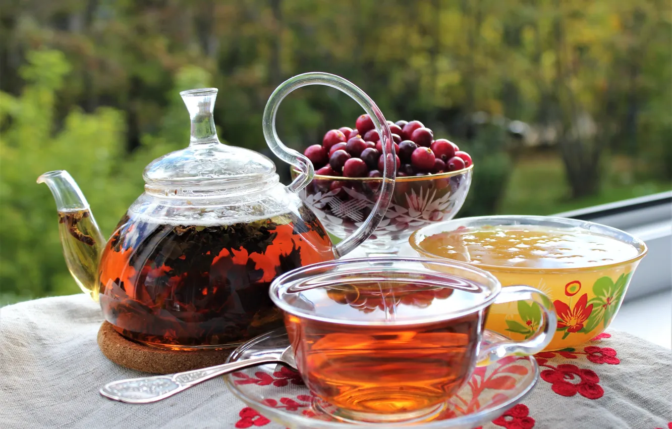 Photo wallpaper tea, honey, teapot, cranberry