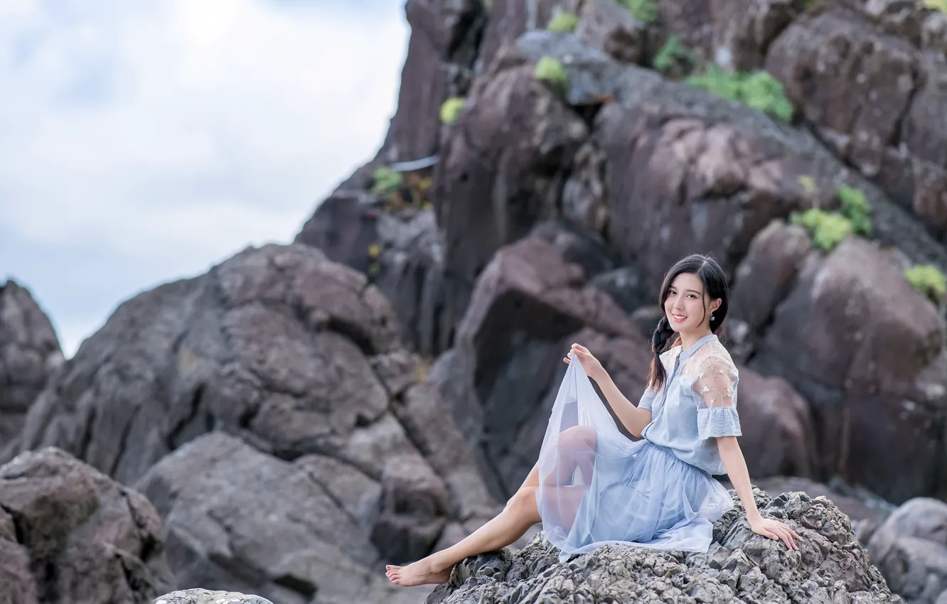 Photo wallpaper girl, mountains, Asian