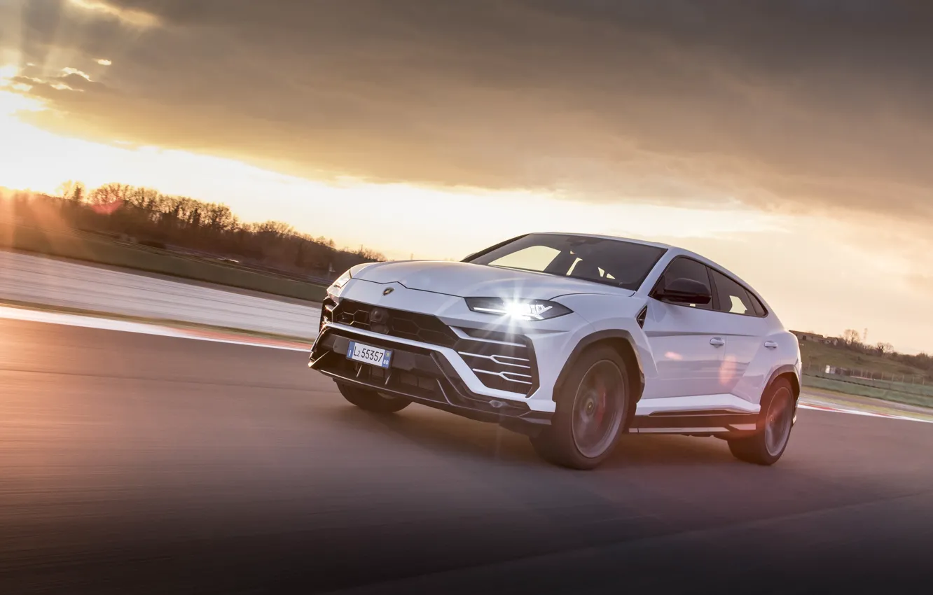 Photo wallpaper sunset, speed, Lamborghini, 2018, crossover, Urus