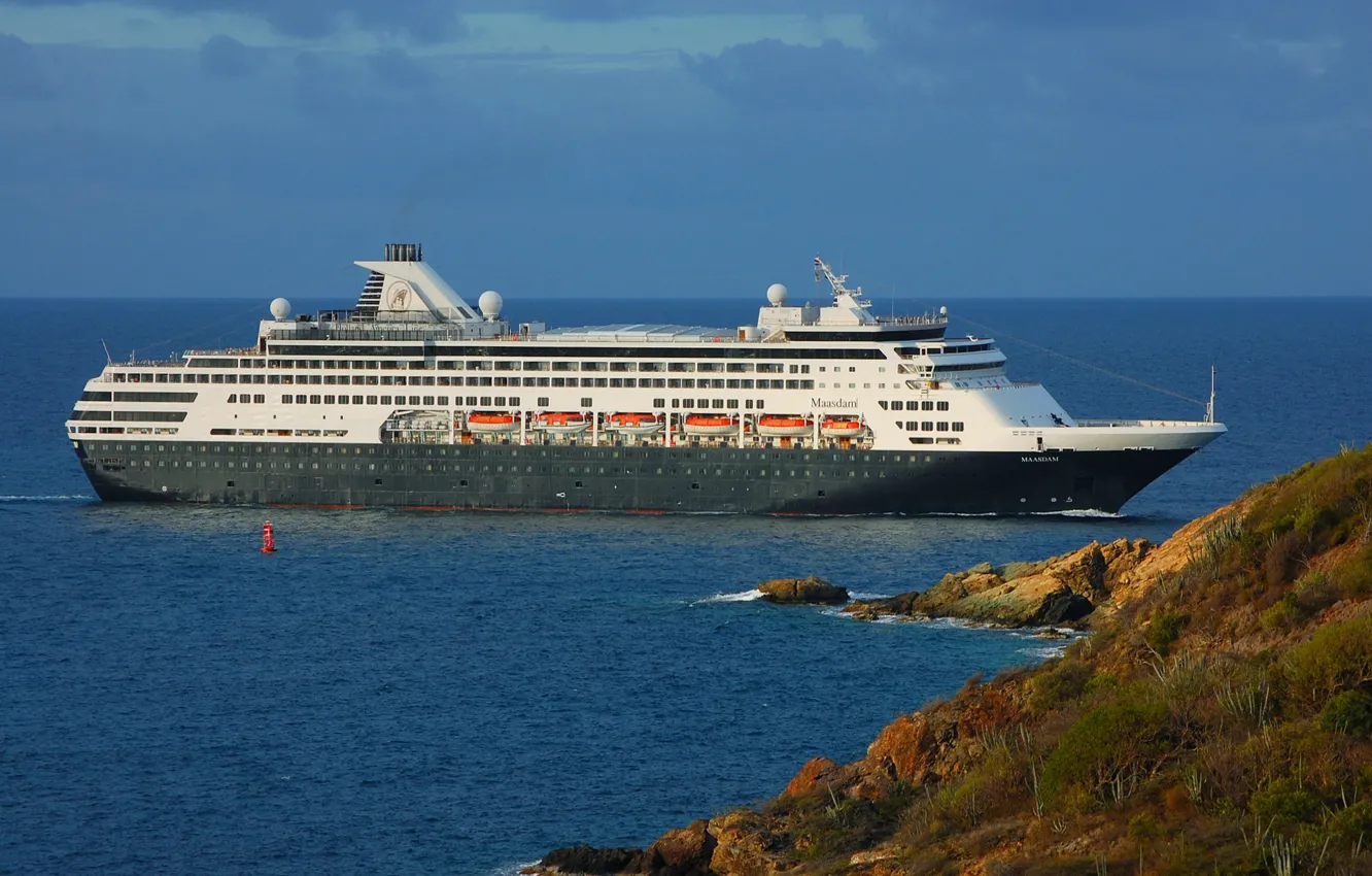 Photo wallpaper sea, the sky, shore, liner