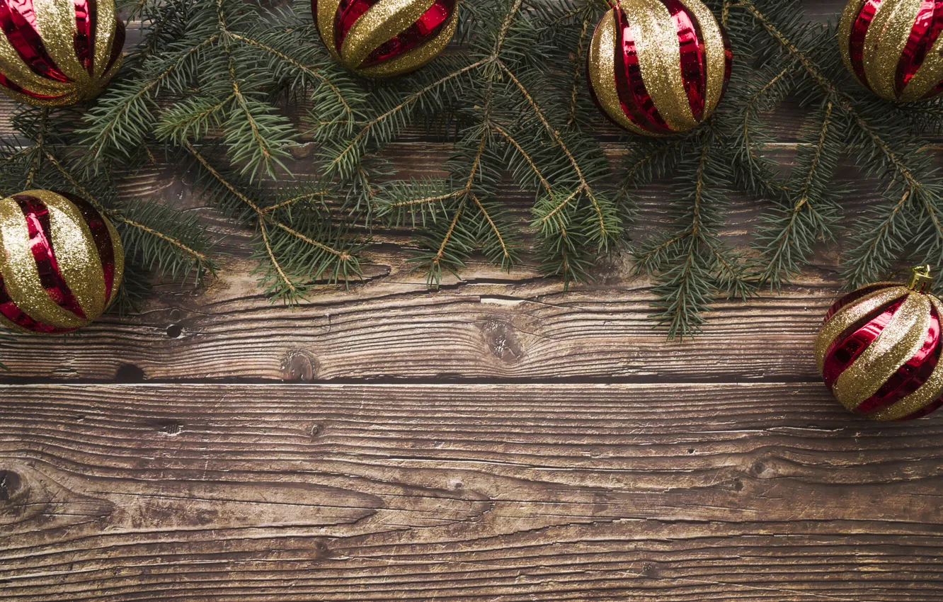 Photo wallpaper decoration, balls, New Year, Christmas, Christmas, balls, wood, New Year