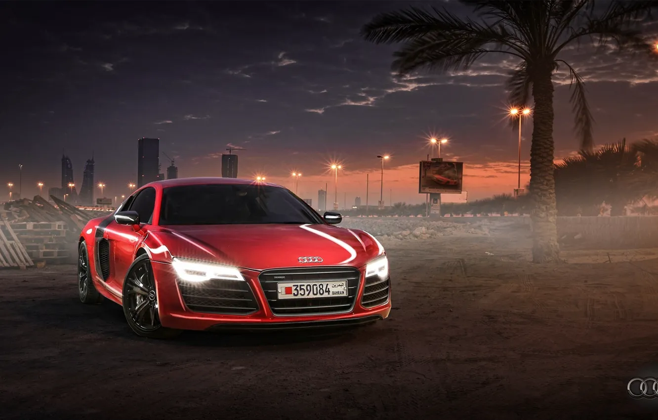 Photo wallpaper Audi, Red, Sunset, Wallpaper, Supercar, Bahrain