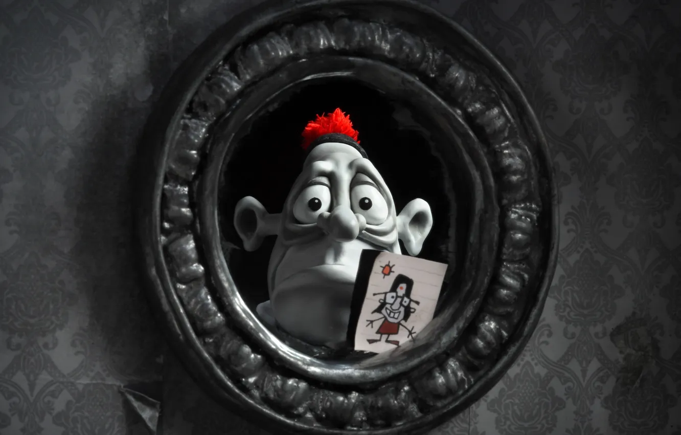 Photo wallpaper reflection, cartoon, man, Mary and Max, plasticine, in the mirror